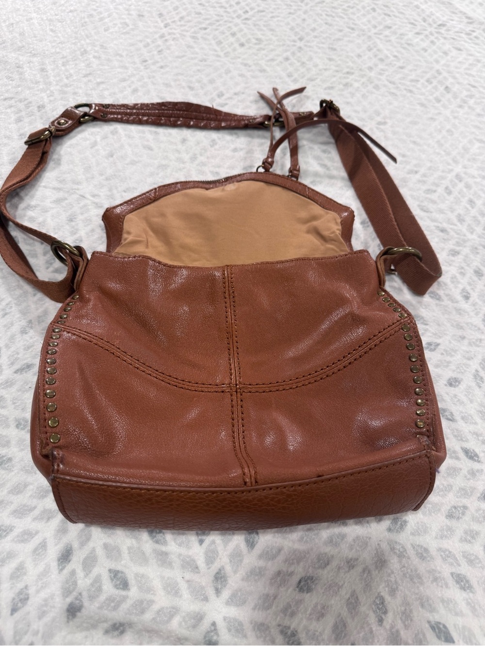 The Sak Cognac Brown Leather Crossbody Bag Studded Boho Tassel Zip Purse - Picture 5 of 13